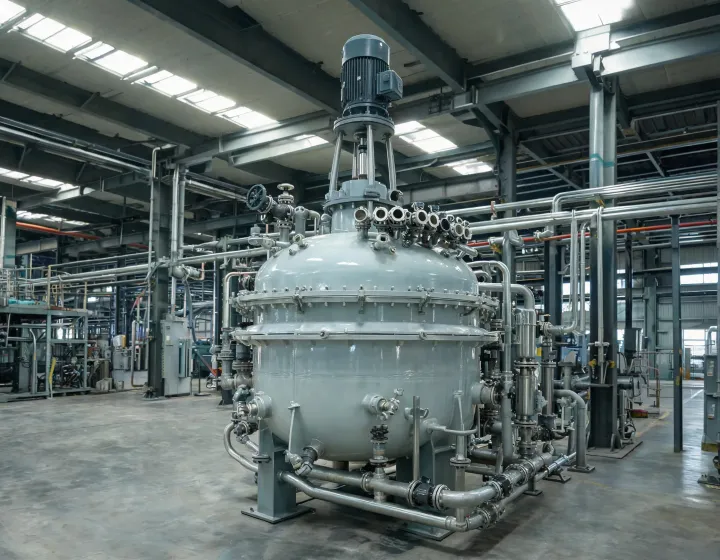 Glass-lined chemical reactor with jacket connections on a process floor